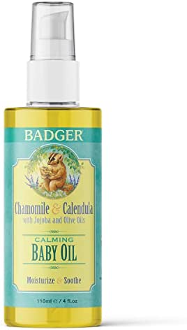 Badger – Baby Oil, Chamomile & Calendula, Organic Baby Oil, Softens & Moisturizes Baby’s Skin, Baby Oil for Dry Skin, Baby Oil for Newborns, Soothing Baby Oil, 4 oz