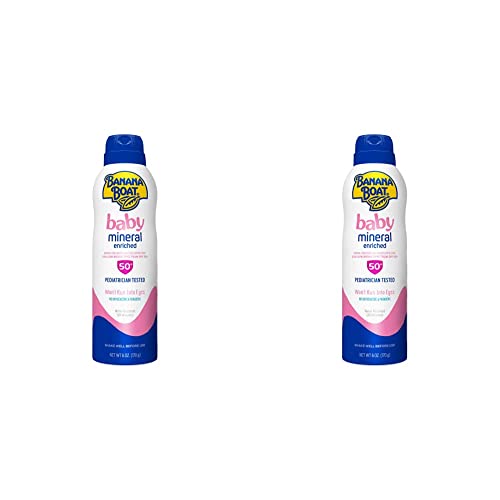 Banana Boat Baby Mineral Enriched Sunscreen, Won’t Run Into Eyes, Broad Spectrum Sunscreen Lotion Spray, SPF 50, 6oz. (Pack of 2)