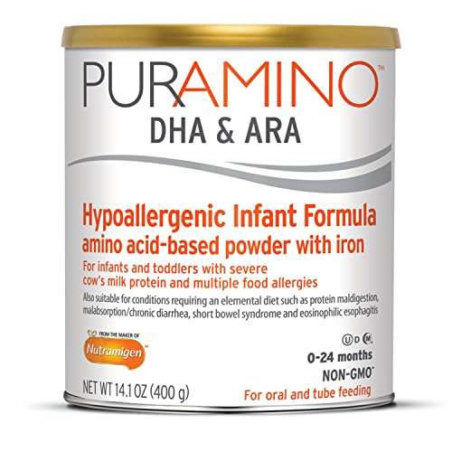 PurAmino Hypoallergenic Infant Drink, for Severe Food Allergies, Omega-3 DHA, Iron, Immune Support, Powder Can, 14.1 Oz